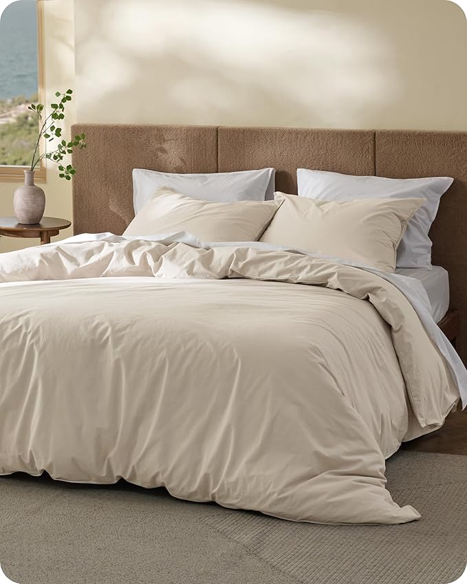 Bedsure Cotton Duvet Cover King - Luxury Slub Weave 100% Cotton Duvet Cover with a Linen Like Textured, Easy Change Durable Bedding, Ivory, 104" x 90"
