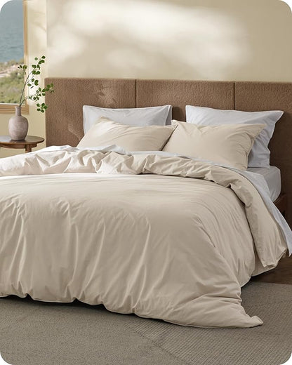 Bedsure Cotton Duvet Cover King - Luxury Slub Weave 100% Cotton Duvet Cover with a Linen Like Textured, Easy Change Durable Bedding, Ivory, 104" x 90"