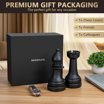 Chess Book Ends for Shelves – Elegant Decorative Bookends for Heavy Books, Office & Living Room Decor – Modern Shelf Organizer and Gift for Book Lovers by ROOKMATE (Matte Black, Opera Mate)