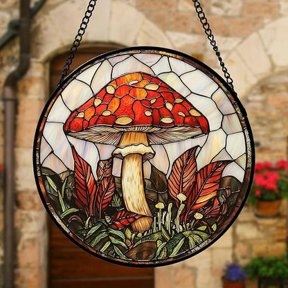 DASTOLL Stained Glass Window Hanging, Big Red Mushroom Suncatcher for Doors Home Sun Catchers Decoration and Christmas, Mother's Day Birthday Gifts for Women, Men, and Mom 9.8 in