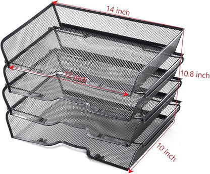 4 Tier Mesh Stackable File Trays Letter Trays,Office Paper Organizer for Desk,File Organizers and Storage,Black
