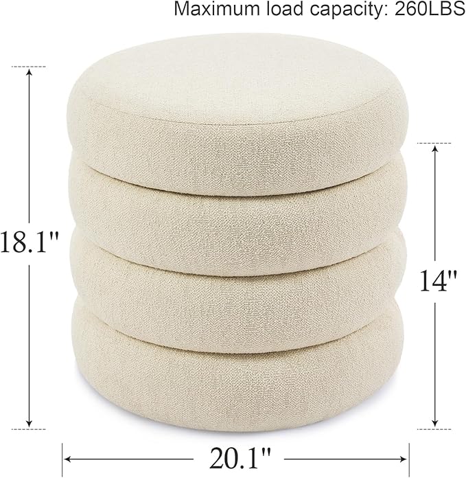 Flouki 20.1" Storage Ottoman Round, Vanity Stools for Bedroom, Entryway Ottoman for Console Table, Ottoman Stool for Girls Women, Foot Stool for Living Room, Set of 2, Linen Beige