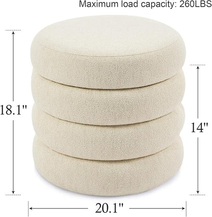 Flouki 20.1" Storage Ottoman Round, Vanity Stools for Bedroom, Entryway Ottoman for Console Table, Ottoman Stool for Girls Women, Foot Stool for Living Room, Set of 2, Linen Beige