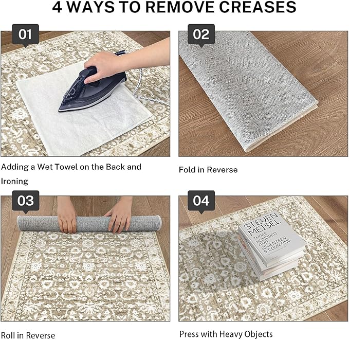 Vintage Floral 2x5 Runner Rug, Beige Tan White Washable Hallway Runner Rug Non-Slip Kitchen Rug Runner Super Soft Thin Printed Faux Wool Carpet for Entryway Bedroom Bedside Laundry Room Indoor