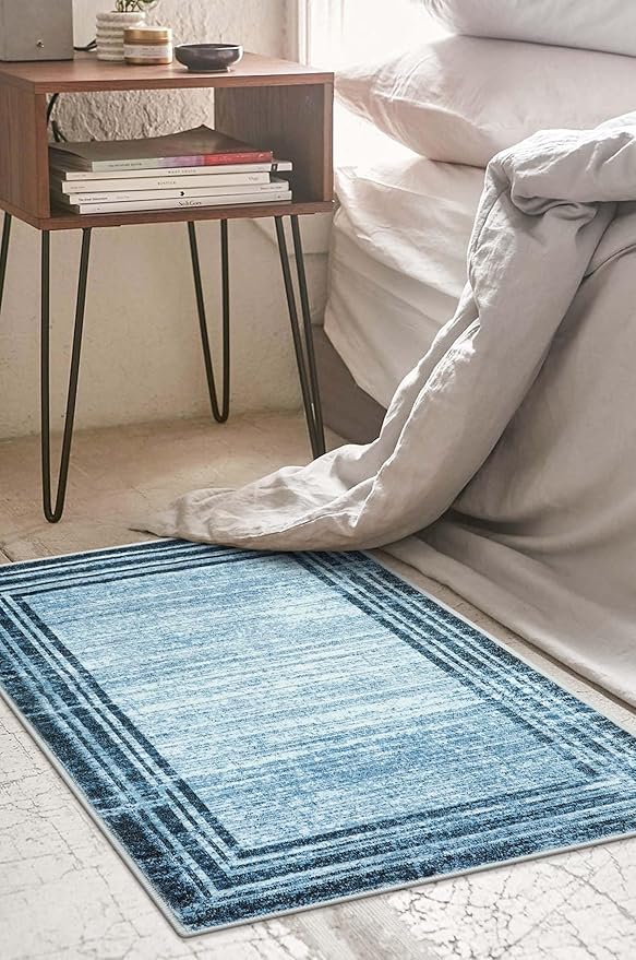 Lahome Modern Abstract Area Rug, Washable Blue 2x3 Entryway Rugs Non Skid Front Door Rug Indoor Low-Pile Kitchen Carpet, Minimalist Bordered Soft Bedroom Throw Rug for Bathroom Entry