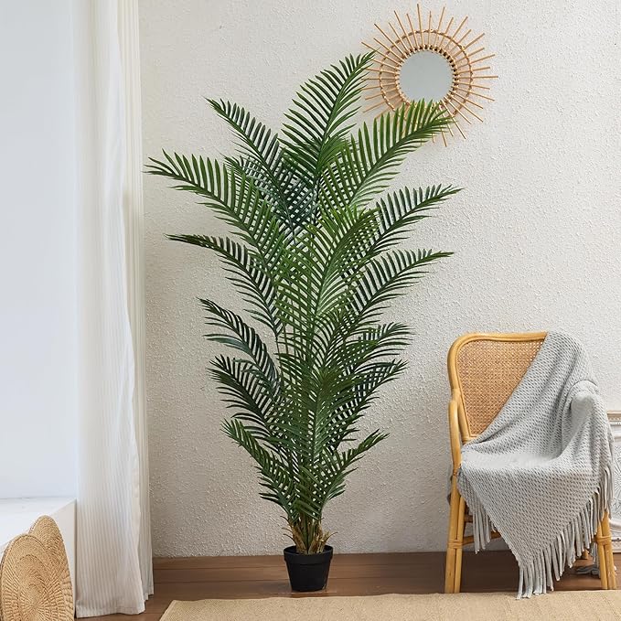 Artificial Palm Tree 6FT Tall Palm Trees UV Resistant Fake Plant Large Potted Faux Tropical Areca Palm Floor Plants for Indoor Outdoor Home Living Room Porch Patio Decor 2 Pack, VN125