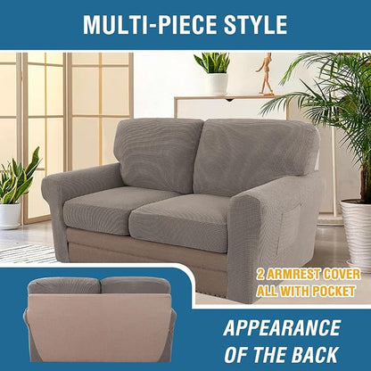 H.VERSAILTEX Multi-Pieces Sofa Covers Stretch Couch Covers Form Fitted Seats and Back Cushions Covers (2 Seat Covers Plus 2 Back Cusion Covers, Bonus 2 Armrest Covers), Taupe