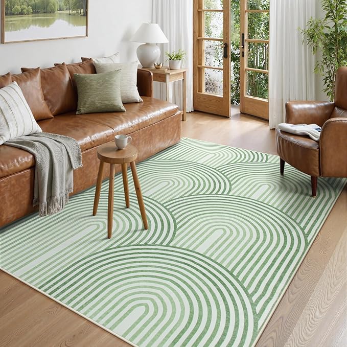 Moynesa Machine Washable 6x9 Area Rugs for Living Room, Ultra-Thin Soft Boho Abstract Bedroom Rug Non Slip, Mid Century Modern Green Large Indoor Carpet for Office Classroom Playroom