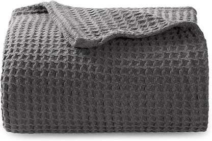 Bedsure Gentlesoft 100% Cotton Blanket Twin XL Size for College Dorm - Breathable and Soft, Waffle Weave Twin Blanket for Summer, Dorm Room Essentials, Dark Grey, 66x90 inches