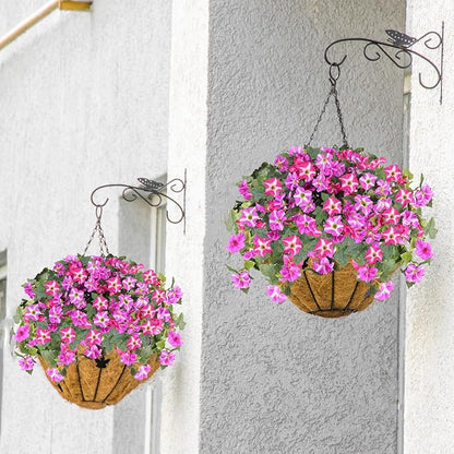 Artificial Fake Flowers for Outdoor Plants Decoration,2 Pcs Faux Petunias Flowers Plants UV Resistant Silk for Porch Yard Garden Home Indoor Decor(Purple Red)