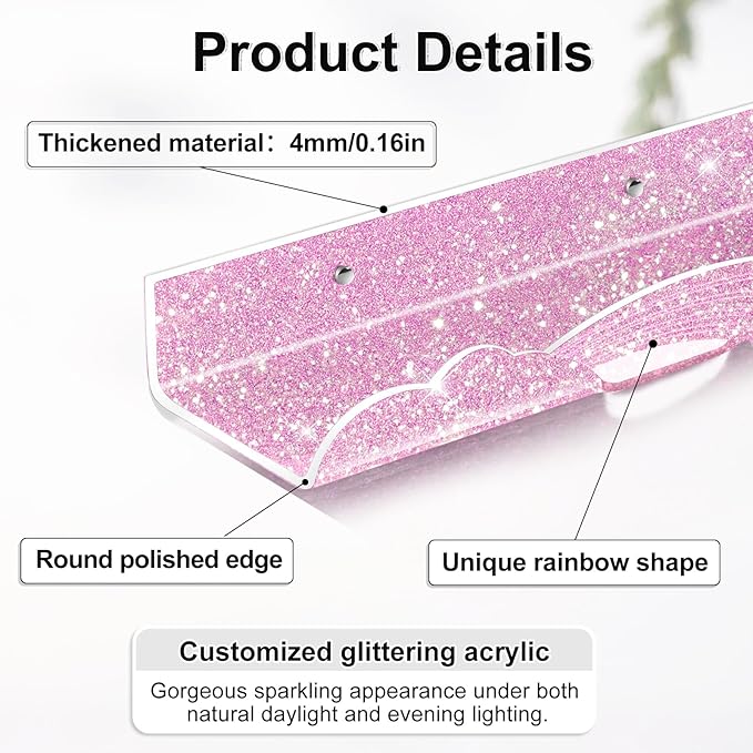 Rainbow Glitter Acrylic Floating Shelves, 15.7" Wall Mounted Nursery Bookshelves, Display Ledge for Books Toys Cosmetic Storage, Bathroom Bedroom Living Room Wall Organizer, 4 Pack, Pink