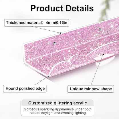 Rainbow Glitter Acrylic Floating Shelves, 15.7" Wall Mounted Nursery Bookshelves, Display Ledge for Books Toys Cosmetic Storage, Bathroom Bedroom Living Room Wall Organizer, 4 Pack, Pink