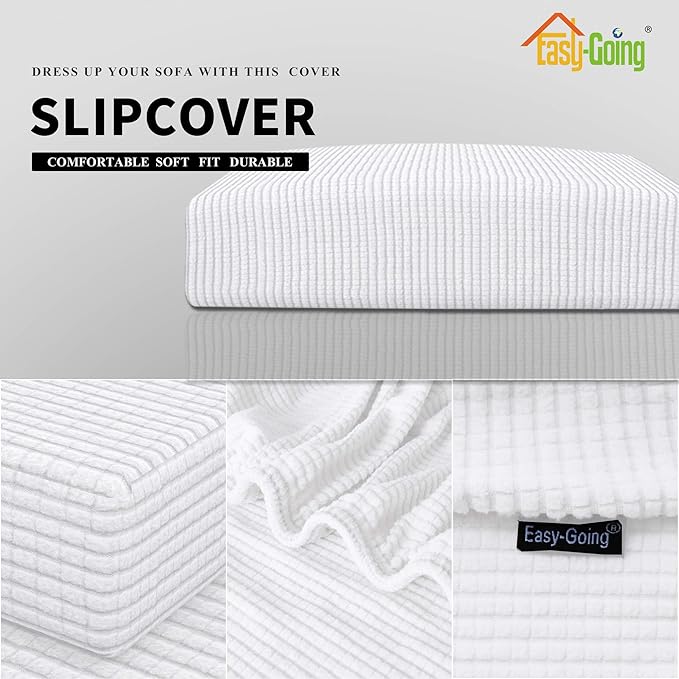 Easy-Going Stretch Cushion CoverSofa Cushion Furniture Protector Sofa Seat Sofa slipcover Sofa Cover Soft Flexibility with Elastic Bottom(Sofa Cushion,Snow White,Large)