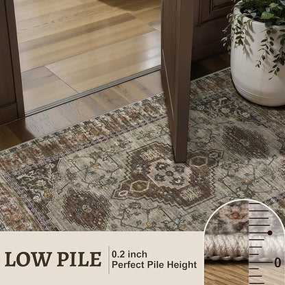 Tangsoo 3x5 Washable Rugs Oriental Area Rug, Vintage Non Slip Indoor Accent Rug, Print Distressed Grey Carpet, Soft Low Pile Rug for Living Room Dining Bedroom Bedside Entryway