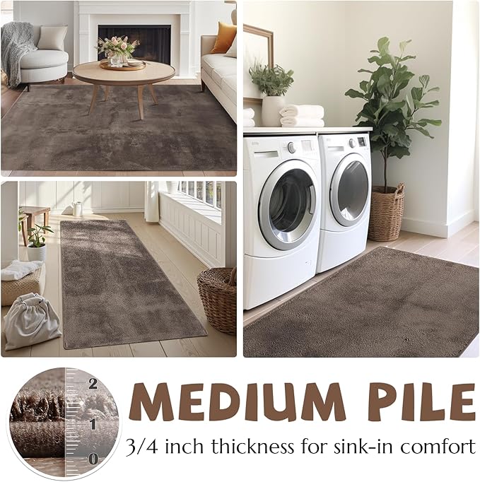 jinchan Solid Plush Area Rug 2x3 Performance Shaggy Washable Rug Indoor Entryway Doormat Soft Modern Faux Wool Cozy Non Slip Carpet for Living Room Kid Room Bedroom Nursery Brown