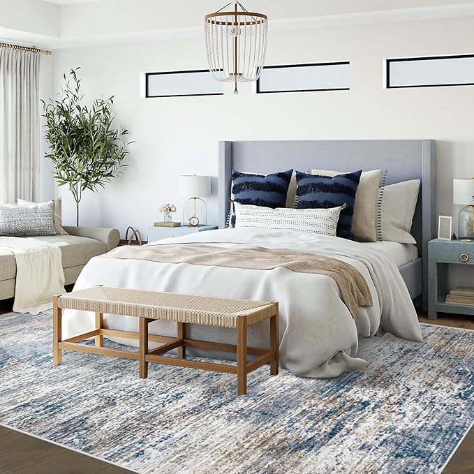 6x9 Area Rugs for Living Room, Washable Modern Abstract Large Area Rug Neutral Soft Non Slip Kids Rug Stain Resistant Indoor Carpet for Bedroom Nursery Dining Room Playroom Office(BlueWhite, 6'x9')
