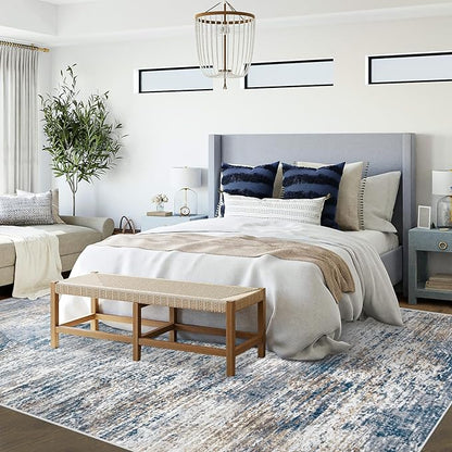 6x9 Area Rugs for Living Room, Washable Modern Abstract Large Area Rug Neutral Soft Non Slip Kids Rug Stain Resistant Indoor Carpet for Bedroom Nursery Dining Room Playroom Office(BlueWhite, 6'x9')