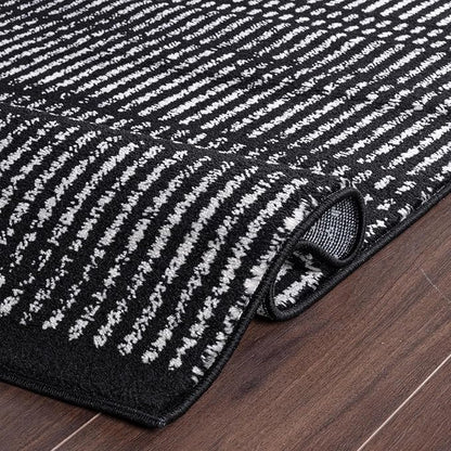Rugshop Contemporary Stripe Lines High Traffic Living Room,Bedroom,Kitchen, Home Office Area Rug 5' x 7' Black
