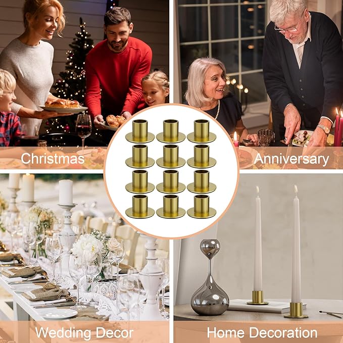 12 Pcs Brass Candle Holders Bulk - Elegant Taper Candle Holders, Classic Brass Candlestick Holders for Table Centerpiece, Festive Christmas Mantel Display or Sophisticated Home Decor