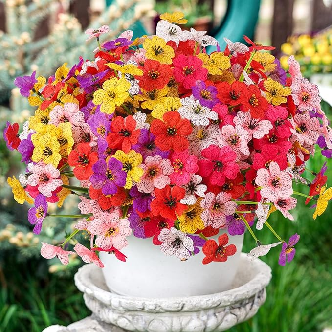 MACTING Artificial Flowers for Outdoors 24 Bundles UV Resistant Fake Flowers Faux Plastic Plants No Fade for Hanging Planters Window Patio Porch Garden Indoor Outdoor Summer Decor(Mix Color-1)