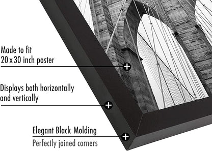 Americanflat 20x30 Poster Frame with Polished Plexiglass - Black Picture Frame - Wide Photo Frames Made of Engineered Wood for Vertical or Horizontal Wall Display - Epic Collection - Black