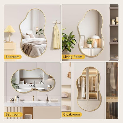 Hasipu Irregular Wall Mirror - 35"x24" Asymmetrical Mirror, Modern Decorative Mirrors for Living Room, Entryway, Hallway, Bathroom, Bedroom,Wall Mounted Home Decor (Gold)