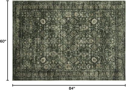 Morebes Washable Green 5x7 Area Rugs, Vintage Soft Bedroom Rug Non Slip, Non-Shedding Distressed Indoor Floor Throw Carpet for Bathroom Kitchen Living Dining Room Playroom Farmhouse Christmas Decor