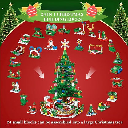 Building Block Advent Calendar 2025 Christmas Tree, 24 Days Christmas Building Block Advent Calendar | 2 Play Ways Xmas Tree & 24 Small Models, 2025 New Year Gifts for Adults Kids Teens