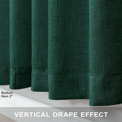 Dark Green Curtains 96 Inches Long for Living Room Dining 2 Panels Set Pocket Back Tab Forest Drape Semi Privacy Emerald Hunter Green Linen Curtains for Bedroom Bay Window Farmhouse Vintage Decor 8 FT