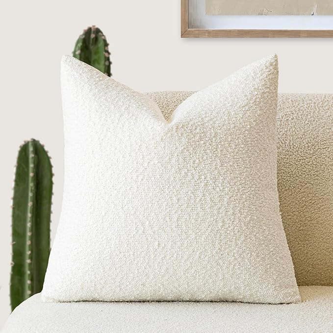 Foindtower Textured Boucle Throw Pillow Covers Accent Solid Pillow Cases Cozy Soft Decorative Couch Cushion Case for Chair Sofa Bedroom Living Room Home Decor, 20 x 20 Inch,White
