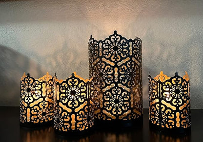 Hosley's Set of 2 Flower 7" High Cut Bronze Candle Holder & Lantern. Ideal for Use with Hosley Highly Scented Candles, Jar Candles. Can be Used as a Decorative Centerpiece in Your Living/Dining Room