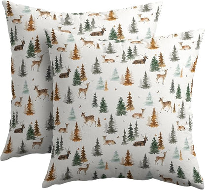 Watercolor Deer Spring Pillow Covers 24x24 Set of 2 Forest Tree Throw Pillow Covers Rustic Pillowcase Linen Decoration Farmhouse Soft Decorative Green Brown Cushion Case Couch for Indoor Home Decor