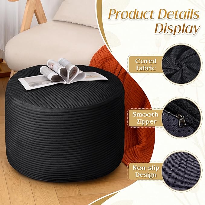 AS AWESLING Round Ottoman Foot Rest Pouf for Living Room Couch - Soft Plush Hassock