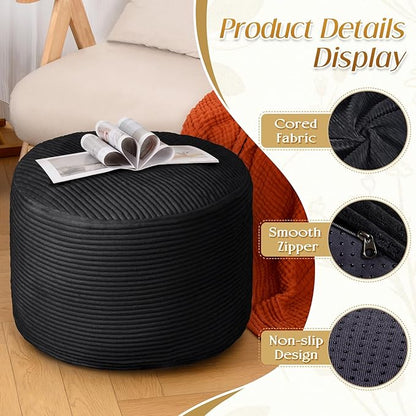 AS AWESLING Round Ottoman Foot Rest Pouf for Living Room Couch - Soft Plush Hassock