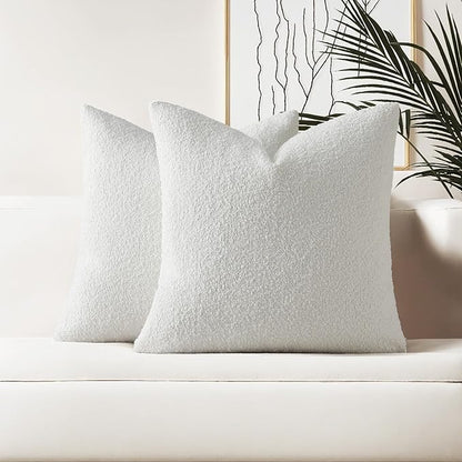 HAUSSY Christmas White Set of 2 24x24 Decorative Throw Pillow Covers, Soft Cozy European Pillow Shams Textured Boucle, Home Decor for Couch Bed Living Room