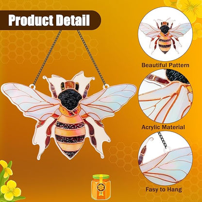 Bee Window Hangings Decor - Acrylic Sun Catcher Ornaments with Hook & Chain,Art SunCatcher Pendant for Gifts Indoor Outdoor Home Wall Living Room Spring Summer Decoration (Single Bee)