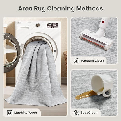 Valenrug Washable Rugs 5x7 - Non Slip 5x7 Area Rugs for Living Room, Stain Resistant Area Rugs for Bedroom, Foldable Machine Washable Area Rug(5'x7', Grey)