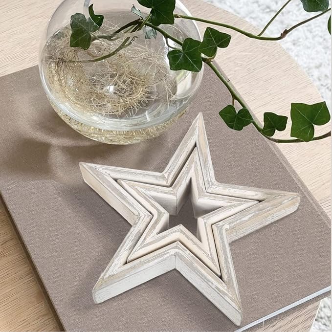 LOSOUR Set of 2 Decorative Objects Stars-Tiered Tray Decor, Coffee Table Decor, Shelf Decor Accents, Bookshelf Decor, Entry Table Decor, Desk Decor for Modern Farmhouse Decor (Washed White)