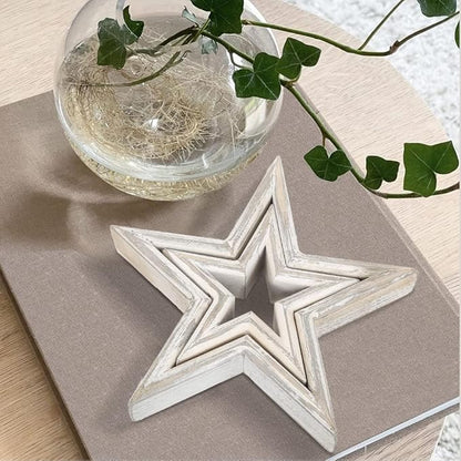 LOSOUR Set of 2 Decorative Objects Stars-Tiered Tray Decor, Coffee Table Decor, Shelf Decor Accents, Bookshelf Decor, Entry Table Decor, Desk Decor for Modern Farmhouse Decor (Washed White)