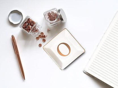ANOTION Jewelry Tray Ring Dish with Ini-tial Gift- Personalized Trinket Dish and Jewelry Dish with Gold Initials Key Bowl Ceramic Holder, Unique Wedding or Engagement Present