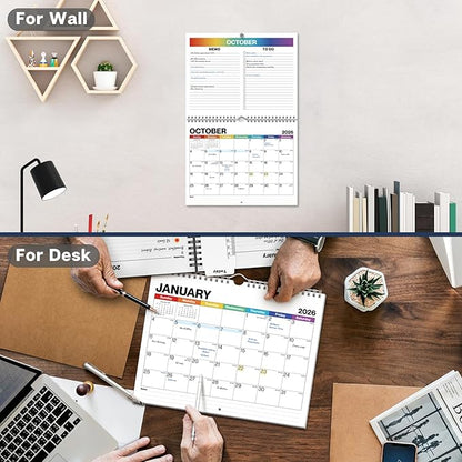 Dunwell 8.5x11" Wall Calendar 2026 (Colorful), Use January to December 2026, Hang on Wall or Use as 8.5 x 11 Office Desk Calendar