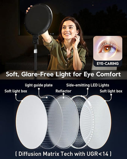 2300 Lumens Ring Light with Stand for Desk, Computer & Laptop – Podcast & Streaming Light with Flexible Phone Holder, CRI 98+ Bright Yet Soft Influencer Light for Video Recording, Conference & Calls