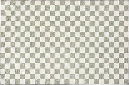 Revival Rugs Gambit 5'3"x8' Checkered Rug Washable Area Rug for Living Room Bedroom - 100% Recycled Oeko-TEX Certified, Medium Pile, Green, Beige
