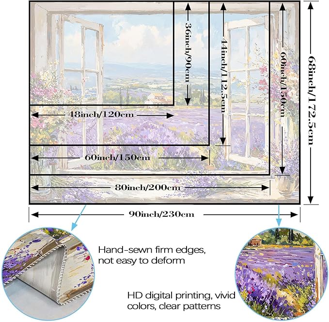 Lifeel Lavender Field Tapestry, Flower Aesthetics Landscape Window Tapestries, Romantic Home Decor for Living Room Bedroom, 36x48 inches