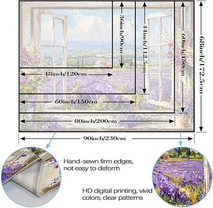 Lifeel Lavender Field Tapestry, Flower Aesthetics Landscape Window Tapestries, Romantic Home Decor for Living Room Bedroom, 36x48 inches
