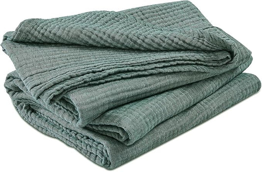 EMME Cotton Muslin Twin XL Blanket Breathable Gauze Soft Lightweight Blankets Adults Gifts for Women (Heather Forest Green, 66"x90")