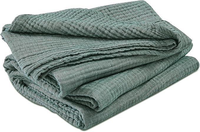EMME Cotton Muslin Large Throw Blanket Couch Breathable Gauze Soft Lightweight Bed Blankets Adults (Heather Forest Green, 50"x70")