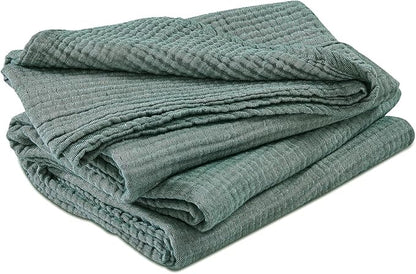 EMME Cotton Muslin Queen Blanket Bed Layering Bedspread Coverlet Breathable Gauze Soft Lightweight Blankets (Heather Forest Green, 90"x90")
