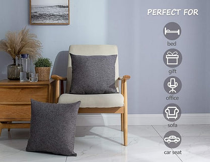 Stellhome Burlap Throw Pillow Covers Square Solid Decorative Farmhouse Linen Cushion Covers for Bed Couch Sofa Bench, 18 x 18 inch (45 cm), Dark Grey, Set of 2