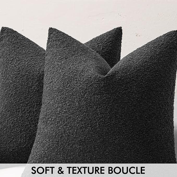 MIULEE Textured Boucle Throw Pillow Cover Black Accent Solid Eruo Sham Pillow Case Decorative Soft Pack of 1 Halloween Couch Cushion Chair Sofa Bedroom Livingroom Home Decor,24x24 Inch